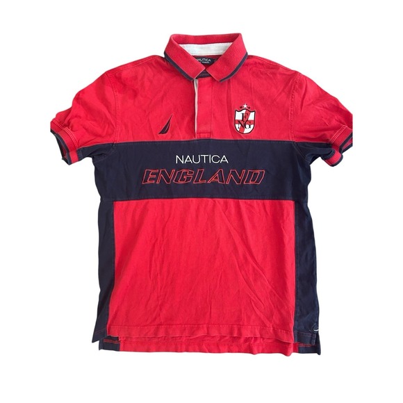 Nautica Other - Men's Vintage Nautica England Polo Shirt SZ M Red & Navy Colorblock Sailing Gear